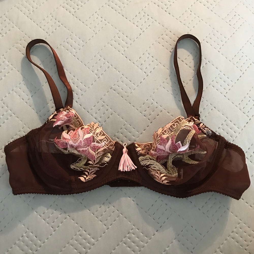OnGossamer Sheer/ Lace Floral Detailed Bra